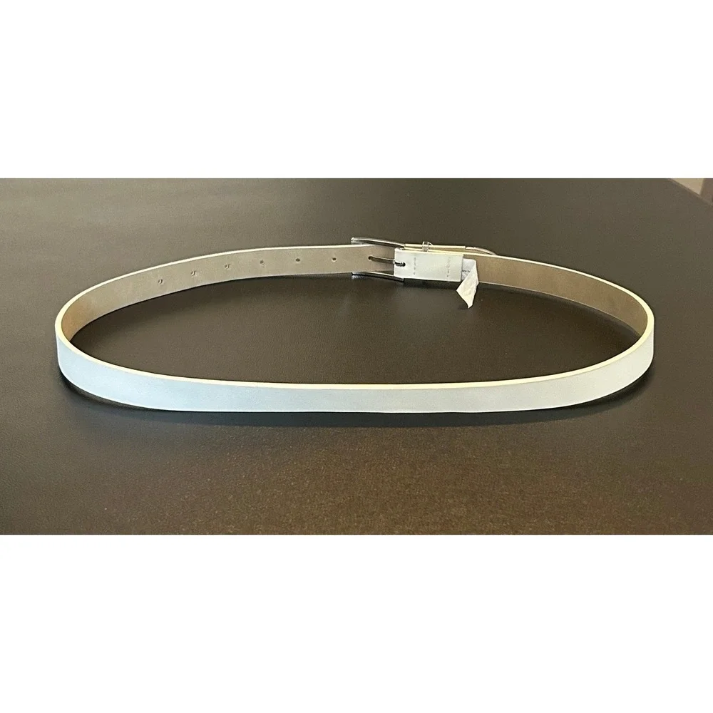 Set of 2 Skinny Belts Black Pearl Buckle and White Silver Tip Faux Leather Small